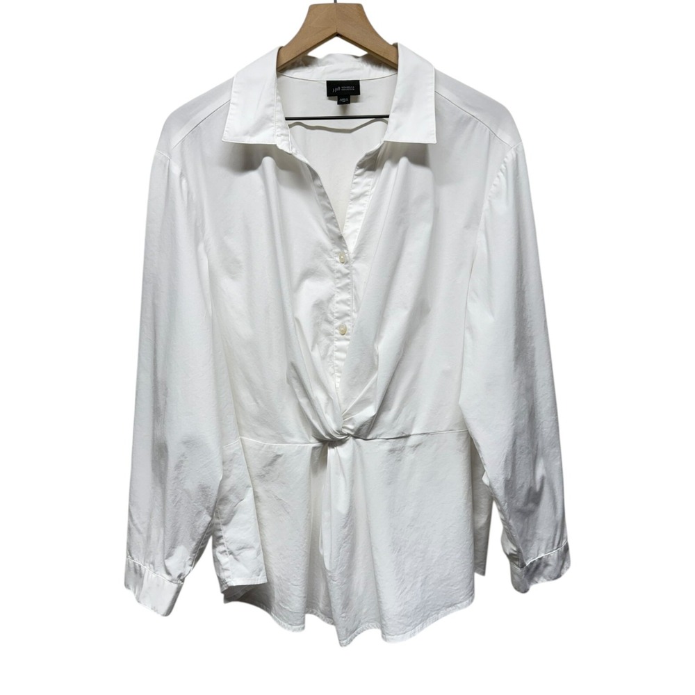 J. Jill Women Sz 2X White Button Twist Front Blouse Peplum Long Sleeve Coastal‎